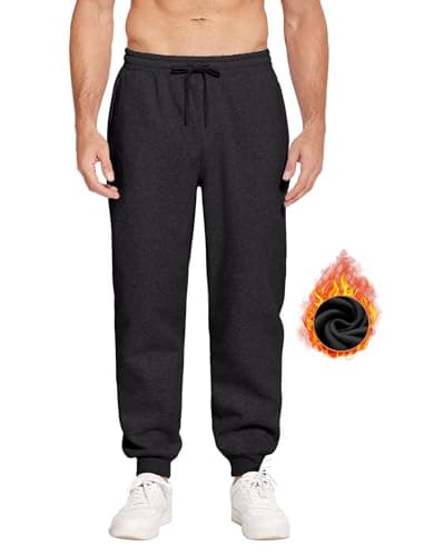 PINSPARK Men's Fleece Jogger Pants with Zipper Pockets Athletic Joggers Sweatpants Thick Cotton Casual Lounge Pants Charcoal - Thumbnail 4