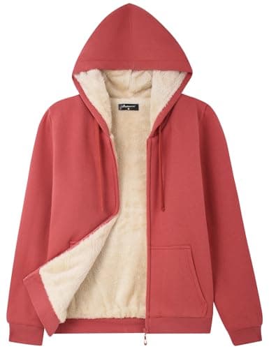 Bumeex Women's Sherpa Fleece Lined Jacket Hoodie Fall Winter Spring Warm Thermal Zip Up Outfits Sweater Clothes Clothing Sweatshirt Dark Pink Large - Image 1