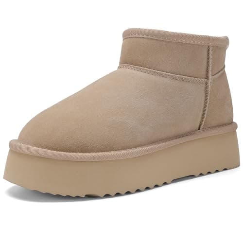 AoSiFu Platform Mini Boots for Women Genuine Suede Leather Classic Winter Ankle Snow Boots with Comfortable Memory Foam Insole Water Resistant Lightweight Anti-Slip Outsole for Outdoor Indoor - Image 1