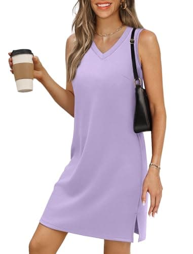 BKRIVE V-Neck Summer Casual Beach Dress for Women 2026 Vacation Women's Sleeveless Sundress with Split Lilac - Image 1