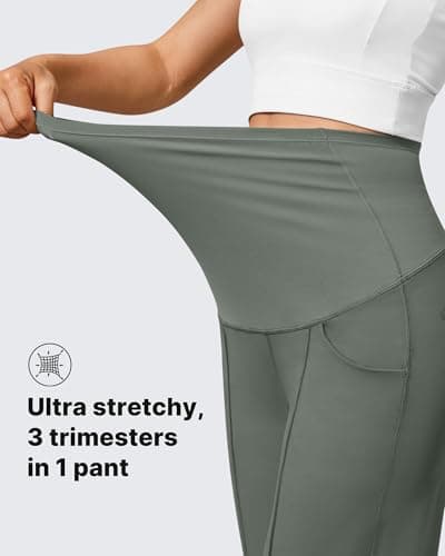 G4Free Pregnancy Workout Shorts Over The Belly Loose Maternity Athletic Shorts with Pockets Comfy Stretchy Activewear(Gray Sage,XXL) - Thumbnail 4