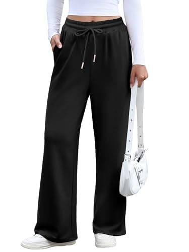 Bellcoco Womens Wide Leg Sweatpants High Waisted Baggy Track Pants Drawstring Casual Athletic Pants with Pockets Black L - Thumbnail 2