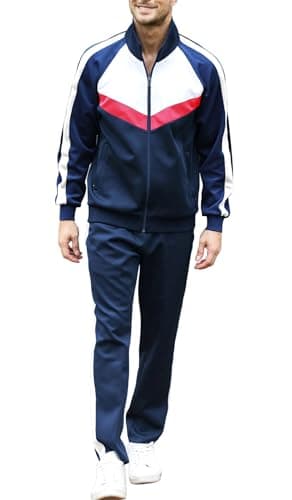 Sun Lorence Men's Track Suits 2 Piece Set with Full-Zip Casual Athletic Gym Workout Sweatsuit Navy Large - Image 1