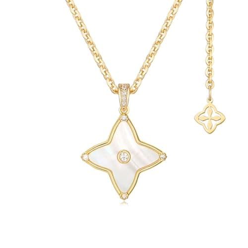 MYEARS Women Clover Necklace Pendant Mother of Pearl Cubic Zirconia 14K Gold Simple Dainty Chain Everyday Trendy Lucky Jewelry - Image 1