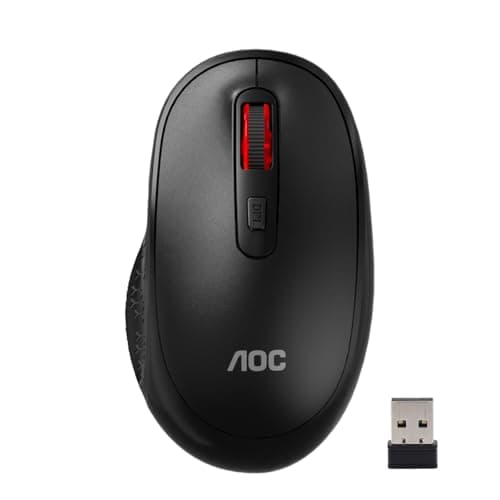 AOC Wireless Mouse, 2.4G Optical Mice with Nano Receiver, Portable Design with Textured Grip, 1600 DPI Adjustable Cordless Mouse Compatible with Notebook, PC, Laptop Black MS400 - Image 1