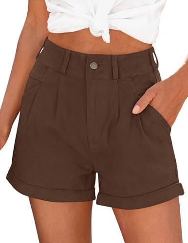 PRETTYGARDEN Womens Shorts Dressy Casual 2026 High Waisted Pleated Beach Vacation Tailored Summer Shorts with Pockets(Brown,Medium) - Image 1