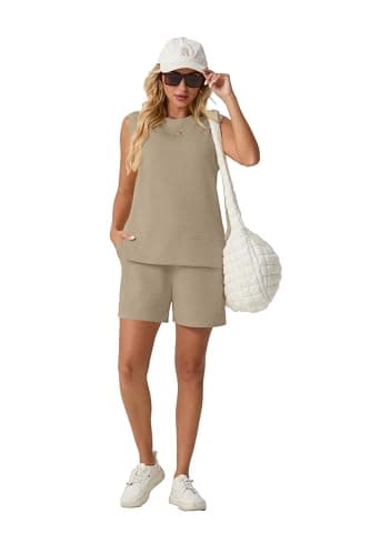 Lepunuo Women Two Piece Short Sets Summer Sleeveless Tank Tops Shorts Travel Vacation Outfits Workout Set Tracksuit - Thumbnail 2