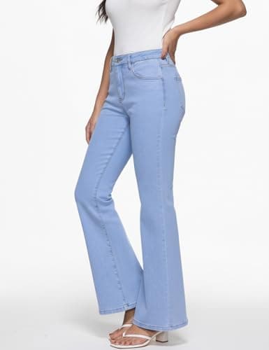 ZPIUO Flare Jeans for Women High Waisted Bell Bottom Stretchy Curvy Fit Wide Leg Denim Pants with Pockets LightBlue Size 10 - Thumbnail 4