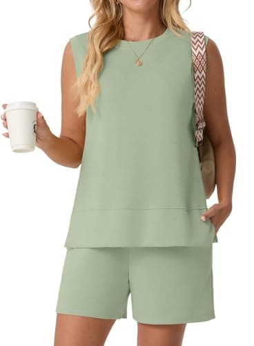 Lepunuo 2 Piece Short Sets for Women Summer Sleeveless Side Slit Top Matching Shorts Workout Set Vacation Travel Outfits - Image 1