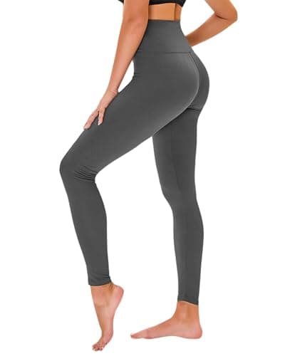 High Waisted Leggings for Women - No See Through Tummy Novelty Workout Yoga Pants with Pockets Reg & Plus Grey - Image 1