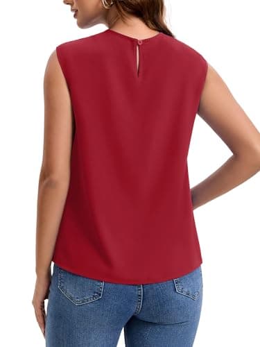 Funlingo Womens Summer Tops 2026 Dressy Casual Short Cap Sleeve Shirts Crew Neck Office Work Blouses Business Formal Outfits Red M - Thumbnail 5