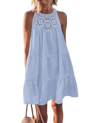 BTFBM Women Summer Dresses 2026 Casual Spring Clothes Sleeveless Halter Neck A-Line Boho Mini Dress Beach Vacation Sundress(Light Blue, Large) - Image 1