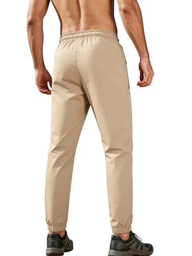 Mens Hiking Pants Sweatpants Joggers with Zipper Pockets Waterproof Quick Dry Lightweight UPF 50+ Cargo Elastic Waist Drawstring Casual Work Athletic Workout Khaki XL - Thumbnail 2