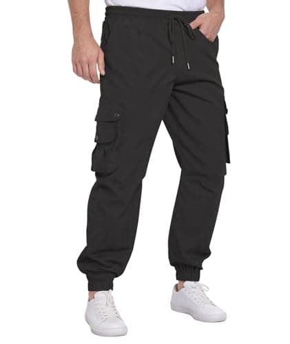 DISLANBO Men's Casual Pants Drawstring Hiking Pants Workout Tactical Joggers Sweatpants for Men Black - Image 1