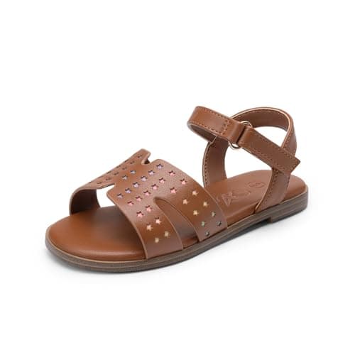 Athlefit Toddler Sandals Girls Dress Sandals Kids Open Toe Flat Ankle Strap Beach Casual Summer Shoes Brown Size 4 Big Kid - Image 1