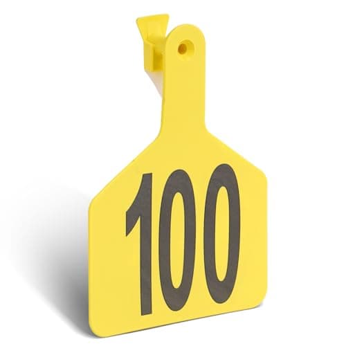 Cattle Ear Tags with 001-100 Numbers Large 1-Piece Z Livestock Ear Tags for Cow Goat Sheep Pig Calves Dog,Animal ID Identification Tag 4.4"x 3",Yellow