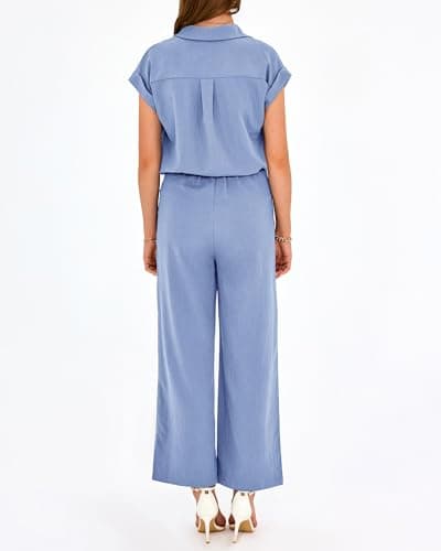 PRETTYGARDEN Womens 2 Piece sets Summer Cap Sleeve Tops Palazzo Pants Dressy Casual Vacation Travel Outfits Tracksuits(Sky Blue,Medium) - Thumbnail 2