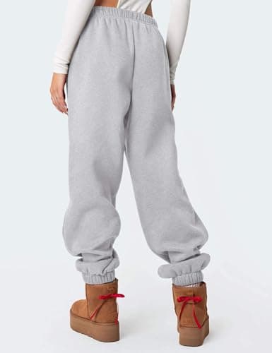 FACDIBY Women's Fleece Lined Sweatpants High Waist Drawstring Sweat Pants Baggy Athletic Pants with Pockets,Grey M - Thumbnail 2