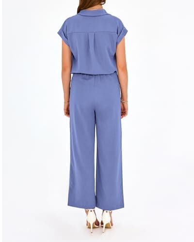 PRETTYGARDEN Womens 2 Piece sets Summer Cap Sleeve Tops Palazzo Pants Dressy Casual Vacation Travel Outfits Tracksuits(Blue,X-Large) - Thumbnail 2