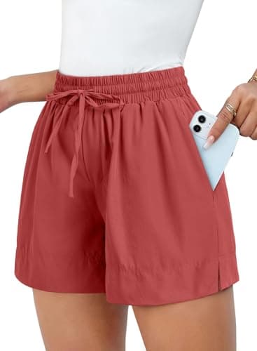 Dokotoo Red Womens Shorts Gym Athletic Shorts for Women High Waisted Summer Outfits 2026 Workout Running Beach Vacation Clothes Spring Causal Quick Dry Yoga Pants Pockets Elastic Size Small - Image 1