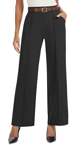 AVAMO Wide Leg Dress Pants for Women Pull On Stretchy Work Pants with Pockets High Elastic Waist Office Business Black - Image 1