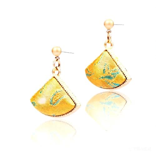 Song Brocade Dangle Earrings for Women Hand-loomed, China Silk Cultural Drop Earrings 16K Gold Plating Gift for Women, Chinese Luxury Dangling Earrings（Yellow) - Image 1
