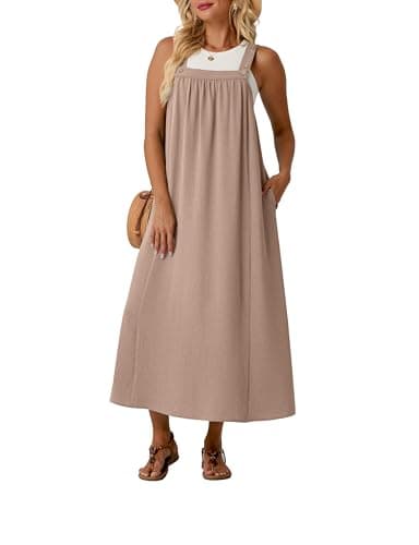 Lepunuo Plus Size Dresses for Women Summer Overall Dress Adjustable Casual Cover up with Pockets - Image 1