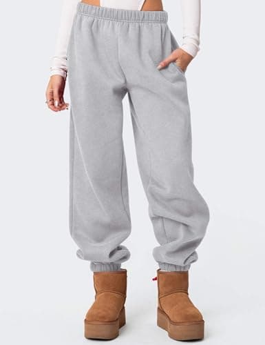 FACDIBY Women's Fleece Lined Sweatpants High Waist Drawstring Sweat Pants Baggy Athletic Pants with Pockets,Grey M - Thumbnail 4