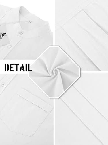 Mens Casual Button Shirts Cotton Linen Summer Beach Short Sleeve Tops for Lounge Vacation White - Thumbnail 4