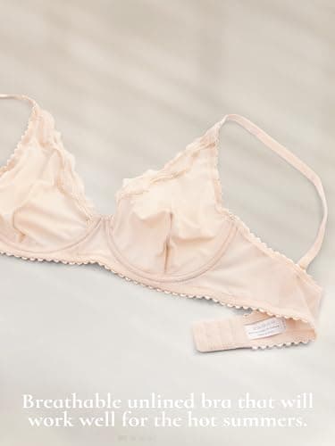 zossav Sexy Bras for Women Mesh Sheer Bralette Lace Trim See Through Unpadded Bra 32D - Thumbnail 2