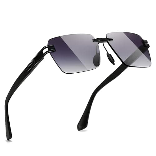 SUNGAIT Rimless Rectangle Sunglasses Square Frameless Shades for Men Women Y2K Vintage Retro UV Protection (Black/Grey Gradient Lens) SGT722-HH - Image 1