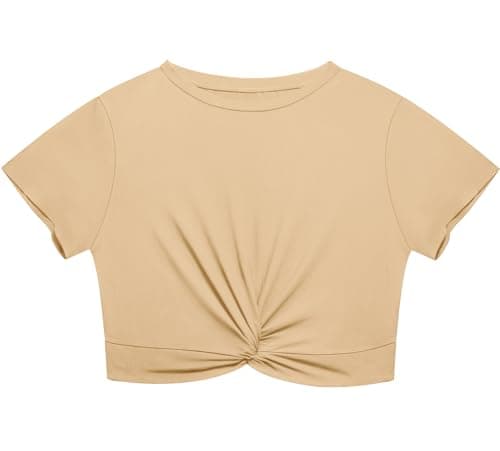 Lastshe Plus Size Summer Crop Tops Short Sleeve Shirt Tie Front Blouses Casual Outfits for Curvy Women,Khaki,1X - Image 1