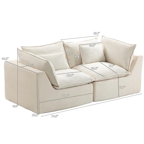 Fachmaih Boneless Loveseat Couch Sectional Cloud Couch Oversized Modular Sectional Sofa Modern Cloud Sofa Couches with Pillow for Living Room Bedroom - Thumbnail 2