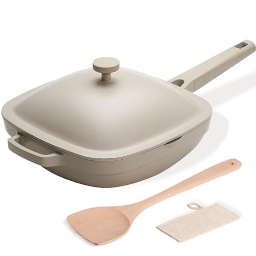USELUCK 10.5 Inch(3.8QT) Ceramic Pan with Lid,Non Stick Frying Pans Cast Aluminum Deep Sauté Pans,Ti-Ceramic Non Toxic Pix Pan with Wooden Spatula and Scrubber-Morning Mist - Image 1