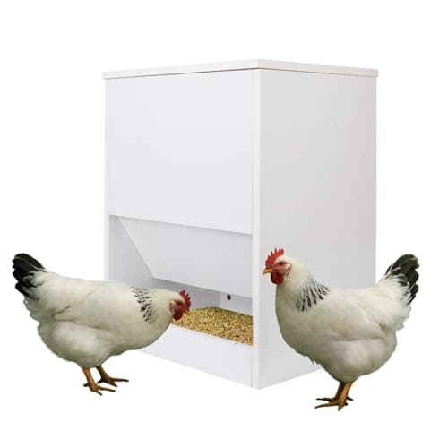Chicken Feeders & Poultry Feeding Equipment, 10LB White Wooden Feeder, Durable Automatic-Style No Waste Trough for Backyard Chickens, Bantams & Turkeys - Image 1