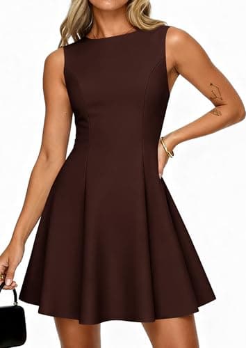 PRETTYGARDEN Cocktail Dresses for Women 2026 Summer Formal Boat Neck A Line Spring Elegant Graduation Party Mini Dress (Brown,Medium) - Thumbnail 3