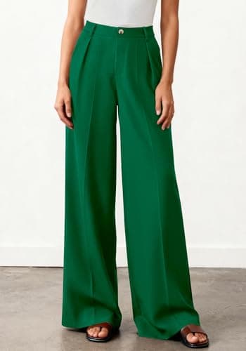 BTFBM Wide Leg Pants Woman 2026 High Waisted Button Business Casual Dressy Trousers Office Work Palazzo Pants Pockets(Green, Large) - Thumbnail 6