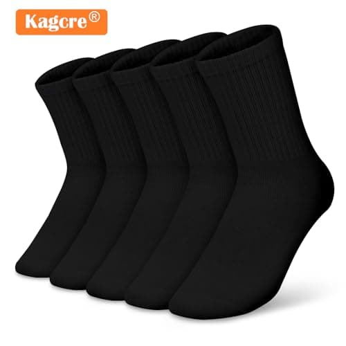 Kagcre Cotton Cushioned Crew Socks 5 Pairs, Women Men Athletic Casual Socks, Striped Retro Socks, Cozy Soft Moisture-Wicking Socks for Gym, Work, Everyday (Solid Black) - Thumbnail 2