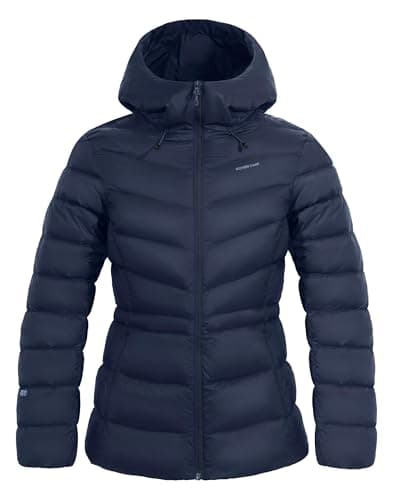Pioneer Camp Quilted Puffer Jacket for Women Lightweight Water Resistant Hoodies Warm Winter Jacket Filled with Down, Navy, M - Image 1