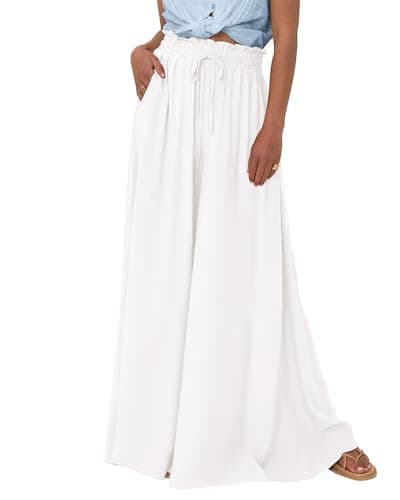BTFBM Women Casual High Waist Wide Leg Pants 2026 Spring Summer Long Palazzo Pants Pocket Lounge Beach Vacation Clothes(Solid White, Small) - Image 1