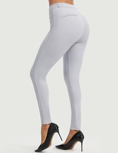 AVAMO Work Pants Women Stretchy Pull On High Waisted Dress Pants Skinny Leggings with Pockets Business Office Teacher Yoga Light Grey - Thumbnail 2