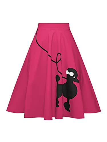 ZEZCLO Women Poodle Skirt 50s Vintage Pleated A-line Zipper Skirts Rose L - Image 1