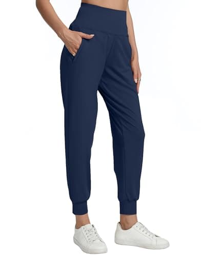 zsenoxaxi Womens Fleece Lined Joggers with Zipper Pockets High Waisted Lightweight Athletic Tapered Pants for Travel Workout Casual(Navy Blue Fleece,L) - Thumbnail 6