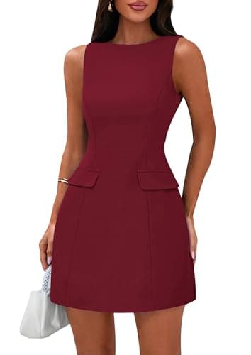 PRETTYGARDEN Womens Sleeveless Summer Dresses 2026 Formal Boat Neck Bodycon Elegant A Line Business Work Office Mini Dress (Wine Red,X-Large) - Image 1