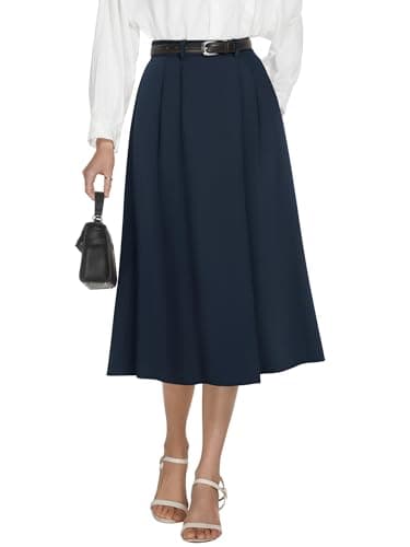 Casly Lamiit Women's Skirts A Line High Waisted Midi Skirts 2026 Summer Trendy Flare Skirt Business Navy Blue 2XL - Image 1