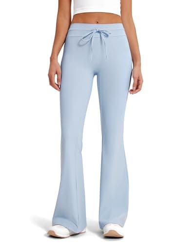 MOOSLOVER Women Flare Yoga Pants Drawstring High Waist Bootcut Leggings Soft Stretch Pilates Lounge Pant(XL,Light Blue) - Image 1