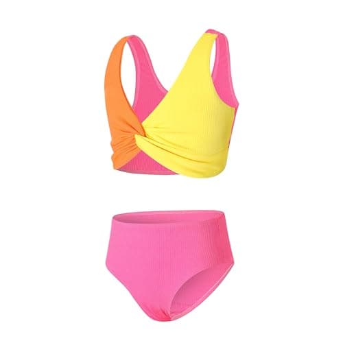 J·E Sterguard Girls Two Piece Swimsuits Teen Bikini Color Block Girls' Swimwear Ribbed Bikini Criss Cross Girl Swimsuits Size 13Y 1287-P - Image 1