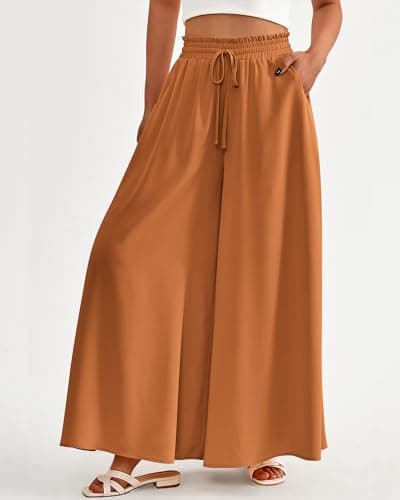 BTFBM Women Casual High Waist Wide Leg Pants 2026 Spring Summer Long Palazzo Pants Pocket Lounge Beach Vacation Clothes(Solid Brown, Medium) - Thumbnail 3
