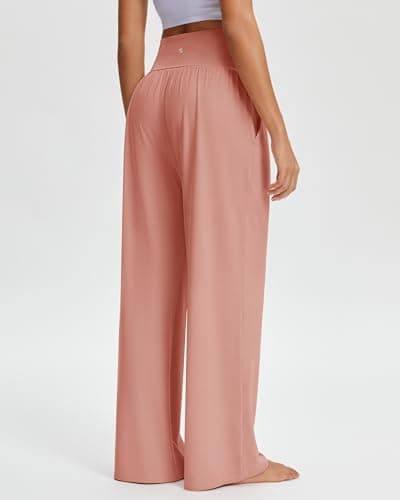 Stelle Wide Leg Lounge Pants for Women Casual Loose Yoga Sweatpants Comfy High Waisted Flowy Pants 26/28/30 Inseam Pink - Thumbnail 4
