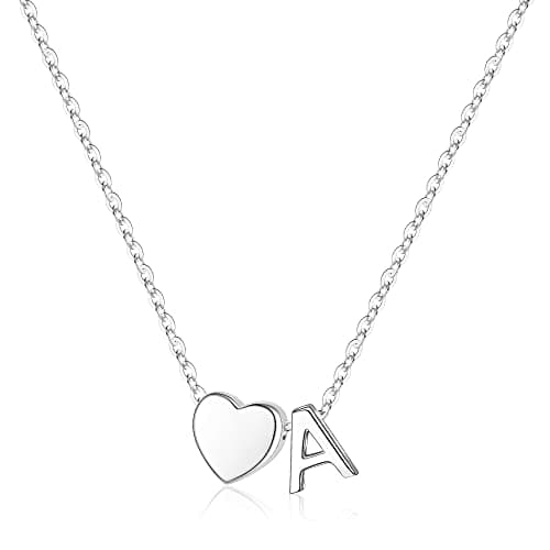 Turandoss Easter Gifts for Kids Girls, Trendy S925 Sterling Silver Letter A Necklace Dainty Heart Tiny Initial Necklaces Birthday Personalized Easter Gifts for 5 6 7 8 9 10 11 12 Kids Jewelry - Image 1